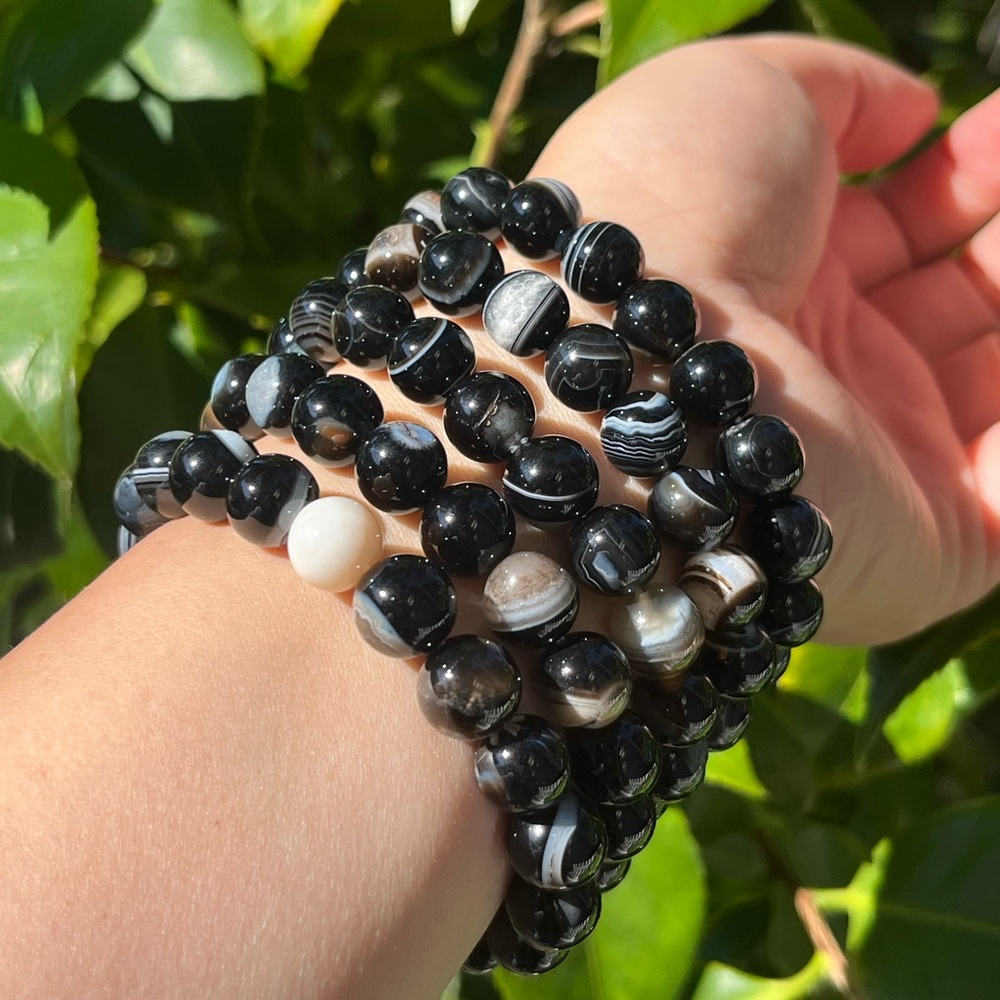 10mm black banded agate bracelet‎